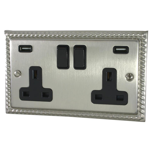 Monarch Satin Nickel 2 Gang Socket with USB