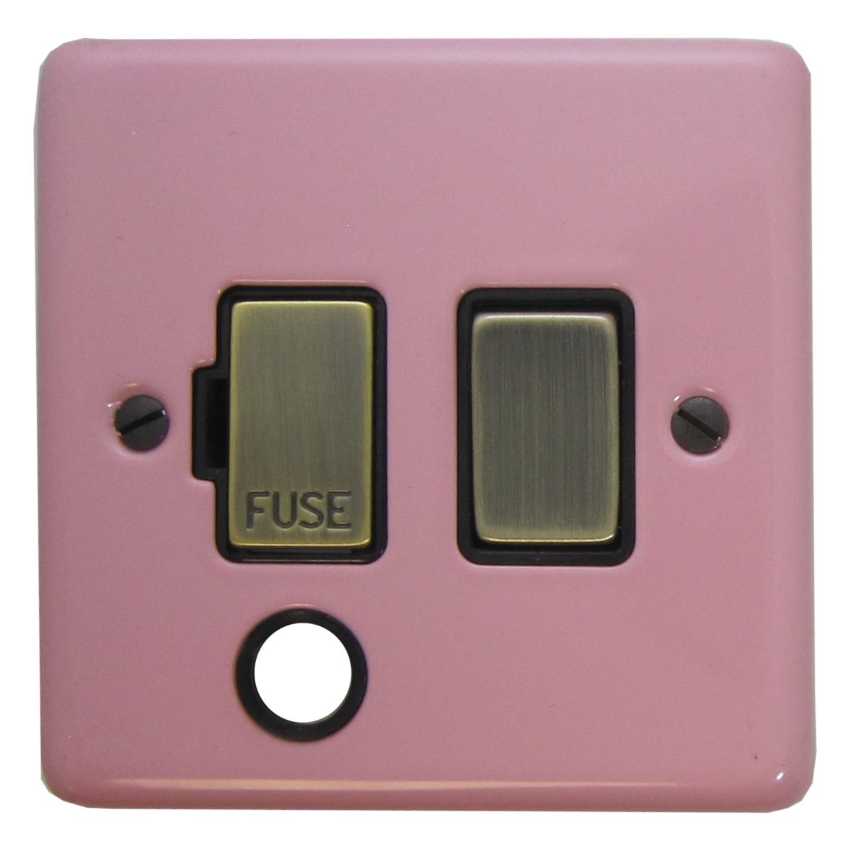 Contour Gloss Pink Switched Fused Spur with Flex Outlet (Antique Brass Switch)