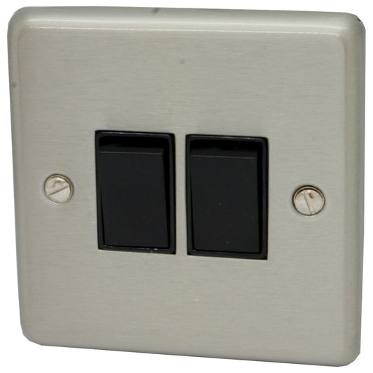 Contour Brushed Steel 2 Gang 2 Way Switch