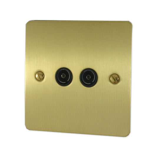 Flat Satin Brass 2 Gang Coax Point