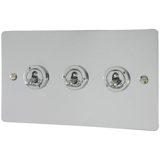 Flat Polished Chrome 3 Gang Grid Toggle Plate