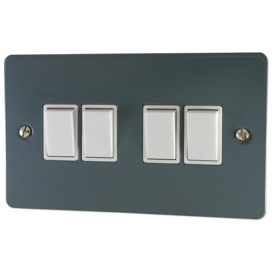 Flat Dark Grey 4 Gang 2 Way Switch