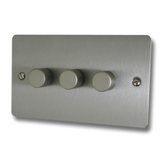 Flat Brushed Steel 3 Gang LED Dimmer