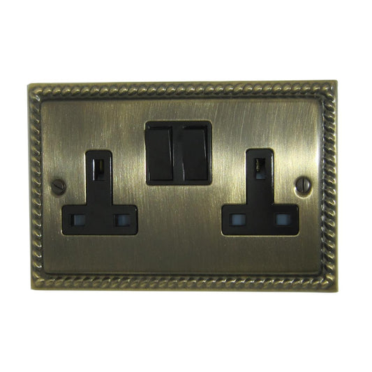 Monarch Antique Brass 2 Gang Socket (Black Switches)