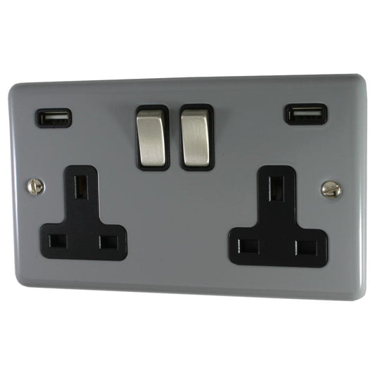 Contour Light Grey 2 Gang Socket C/W Usb Ports