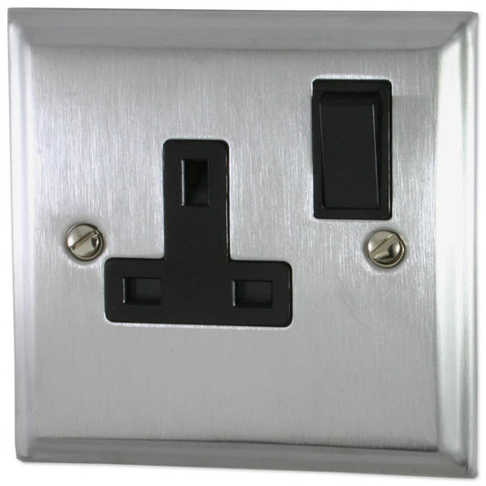 Deco Satin Chrome 1 Gang Switched Socket