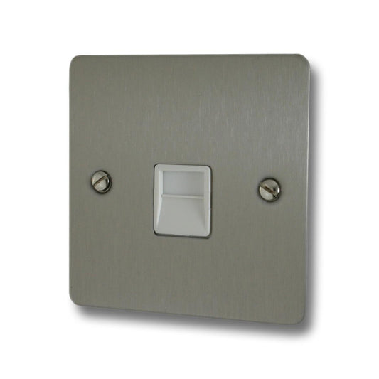 Flat Brushed Steel Telephone Primary Socket (White Insert)