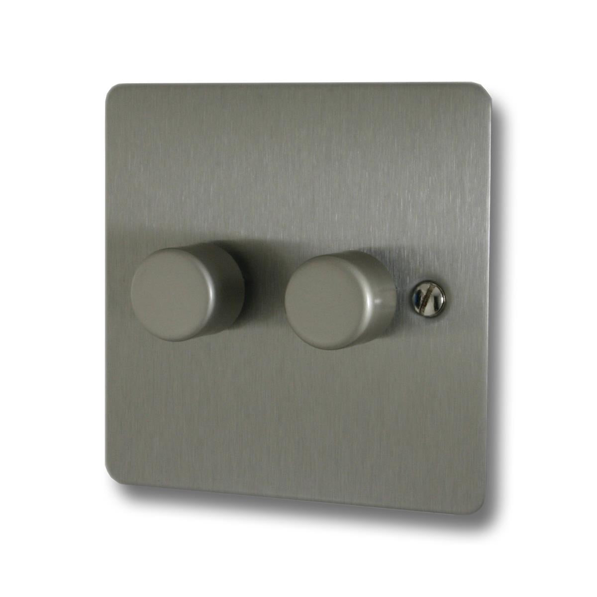 Flat Brushed Steel 2 Gang LED Dimmer