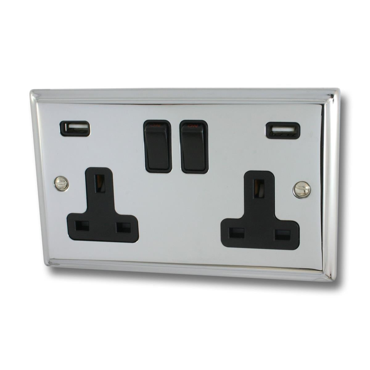 Deco  Polished Chrome  2 Gang Socket with USB