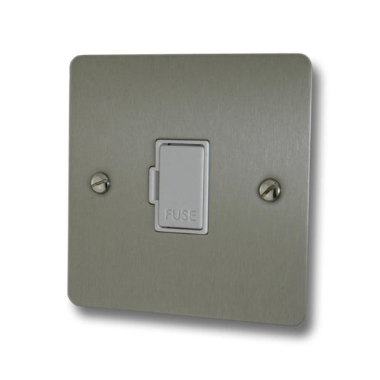 Flat Brushed Steel Unswitched Fuse Spur (White Insert)