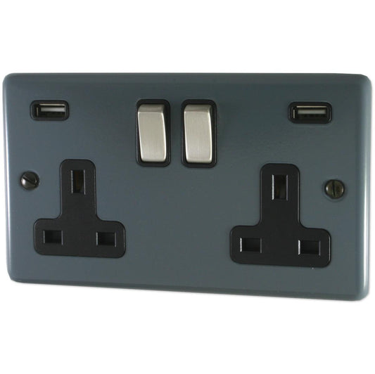 Contour Dark Grey 2 Gang Socket C/W Usb Ports