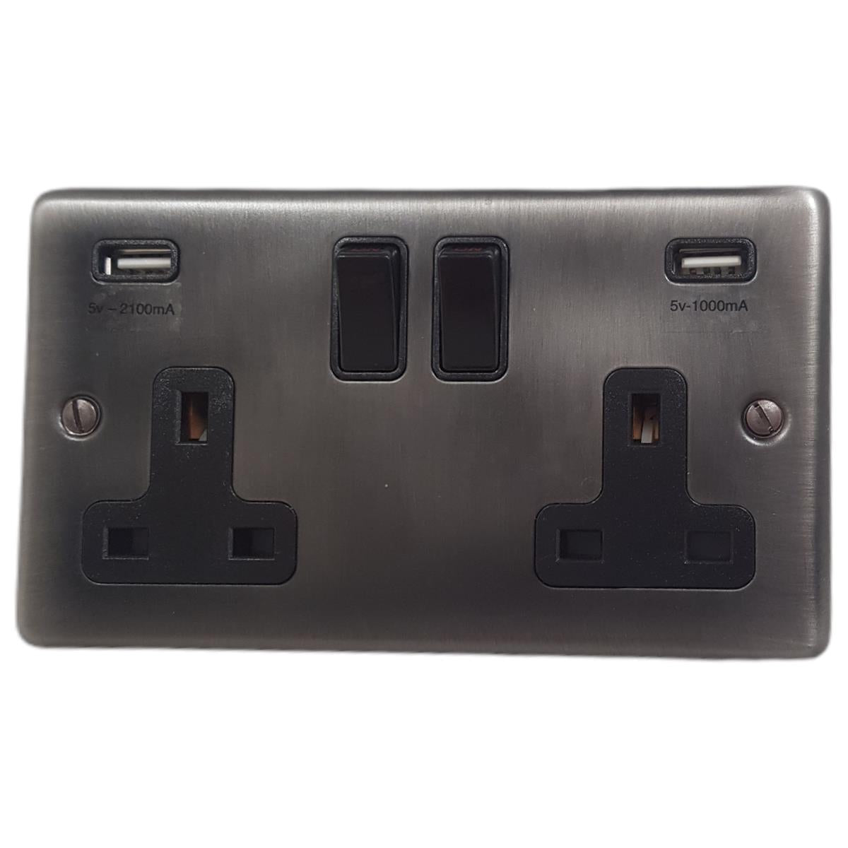 Contour  Slate Effect  2 Gang Socket with USB