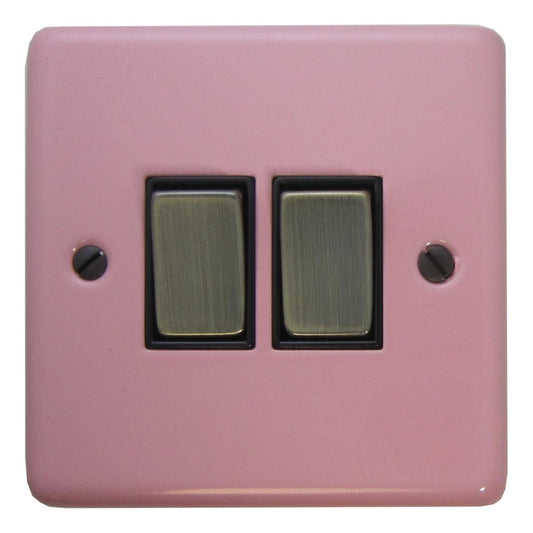 Contour Gloss Pink 2 Gang Switch (Antique Brass Switch)