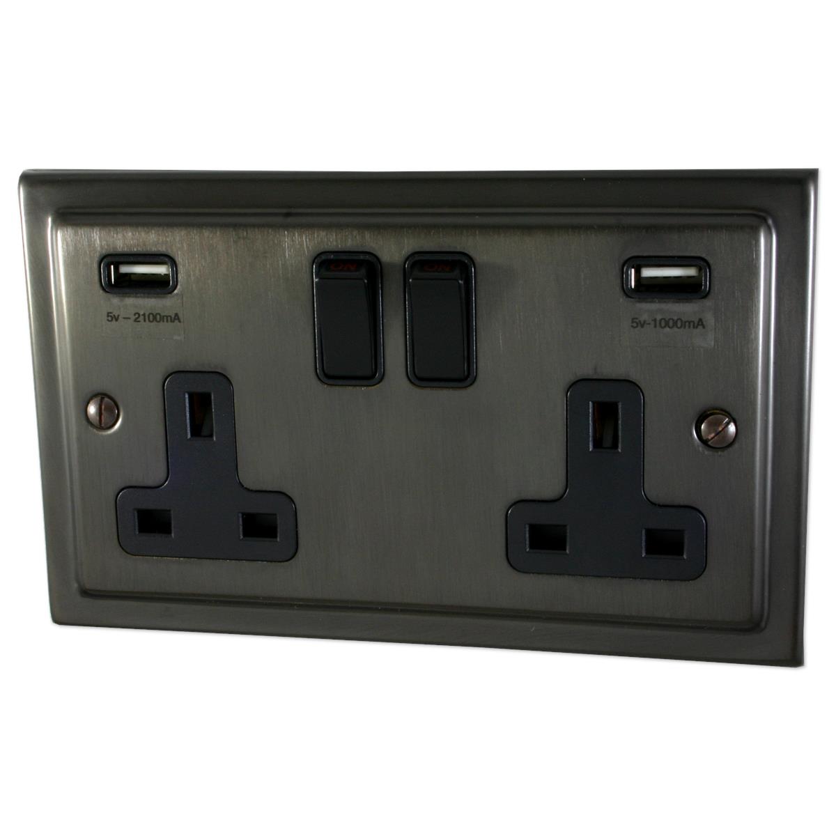 Trimline  Black Bronze  2 Gang Socket with USB