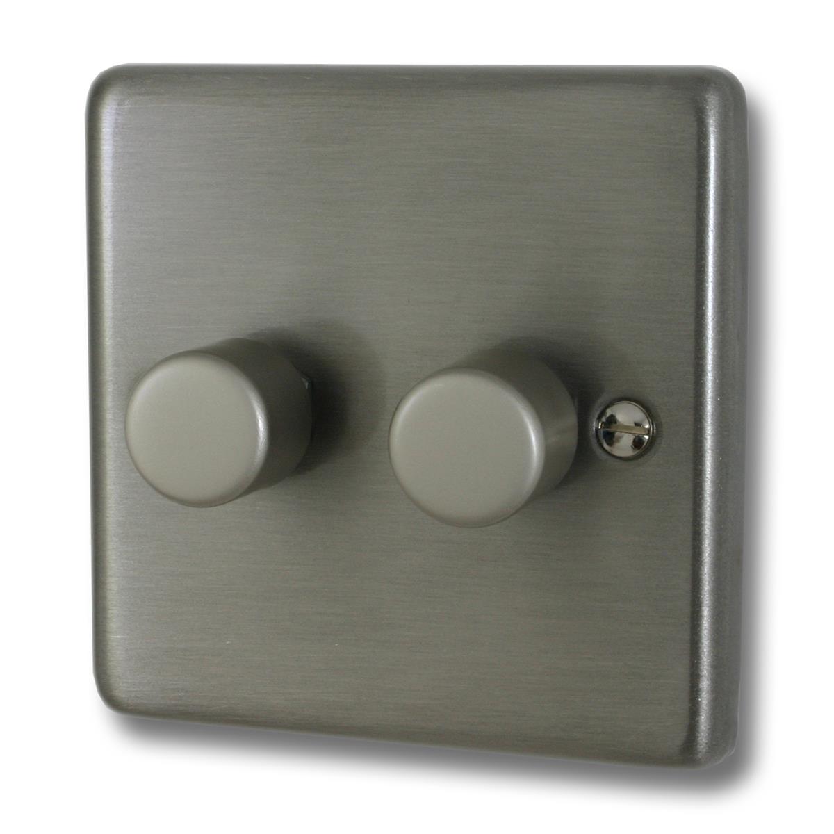 Contour Brushed Steel 2 Gang LED Dimmer