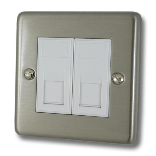 Contour Brushed Steel 2 Gang Rj45 Socket