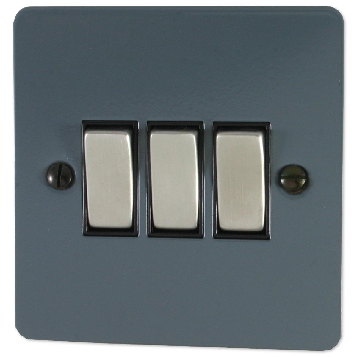 Flat Dark Grey 3 Gang 2 Way Switch