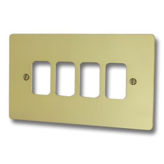 Flat Polished Brass 4 Gang Grid Plate