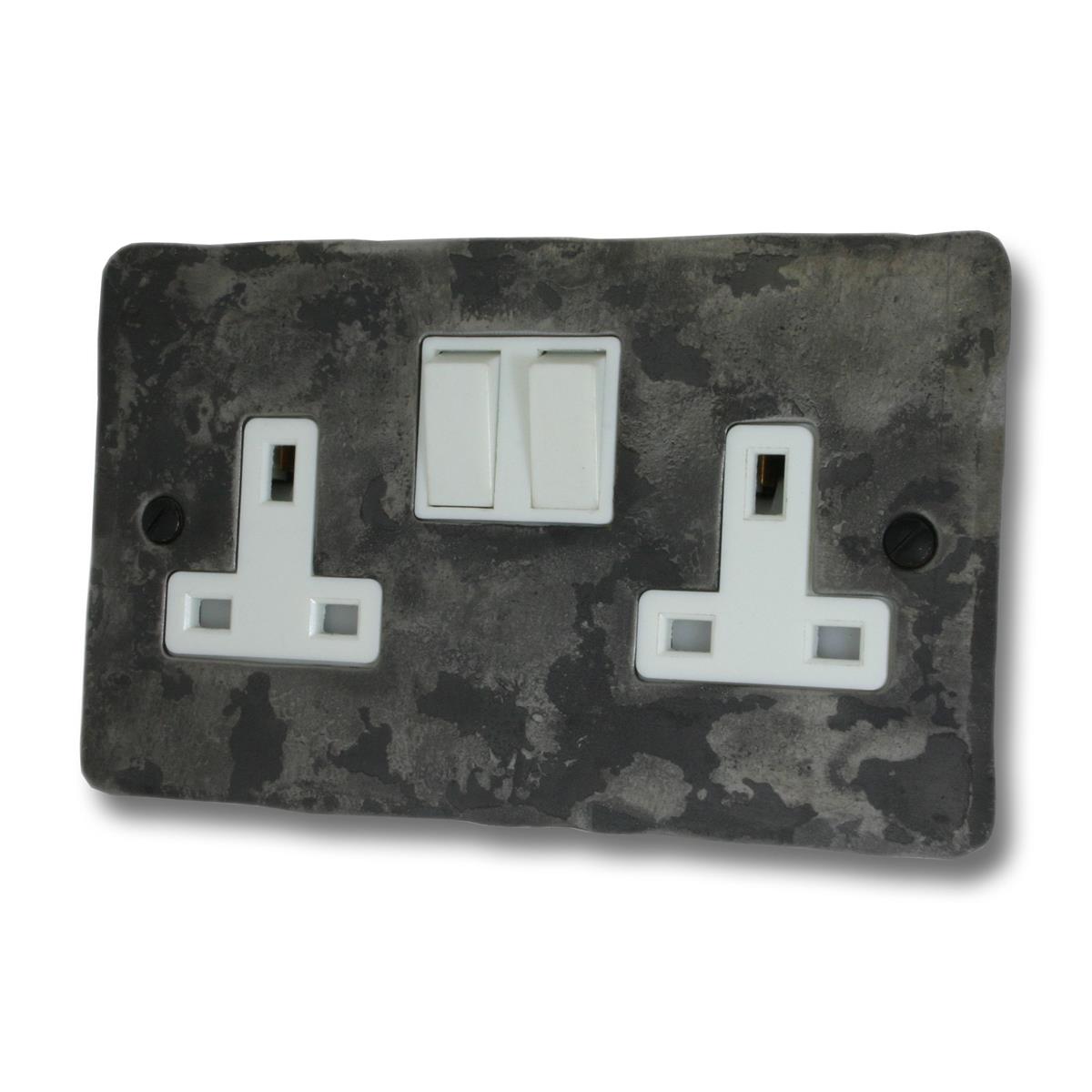 Flat Rustic 2 Gang Switched Socket