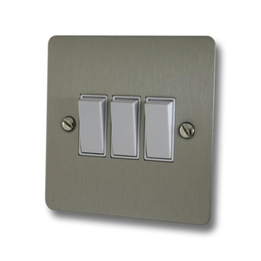 Flat Brushed Steel 3 Gang 2 Way Switch