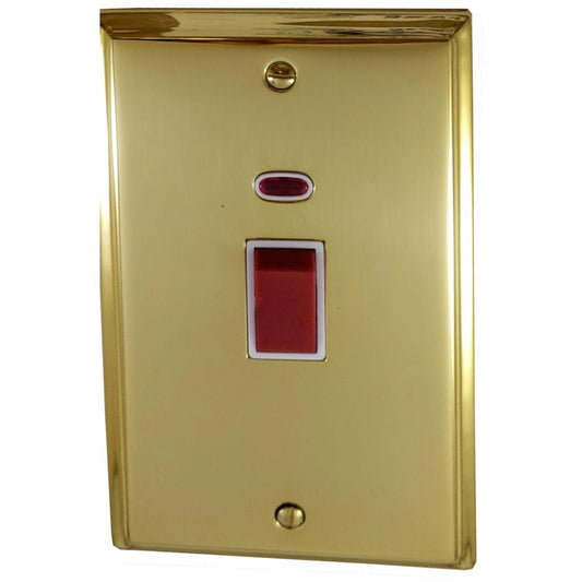 Deco Polished Brass 45 Amp Dp Switch & Neon L/Plate