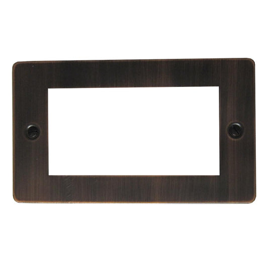 Flat Antique Copper 2 Gang 4 Mod Euro Plate + Frame