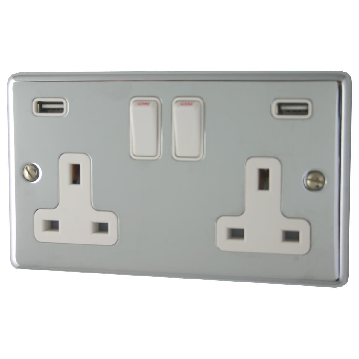 Contour Polished Chrome 2 Gang Socket + Usb