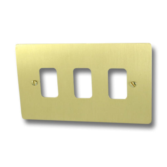 Flat Satin Brass 3 Gang Grid Plate