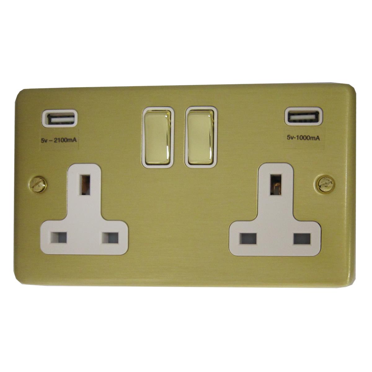 Contour Satin Brass 2 Gang Socket C/W Usb Ports