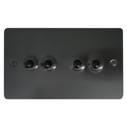 Flat Black Bronze 4 Gang 2 Way Toggle (Black Toggle)