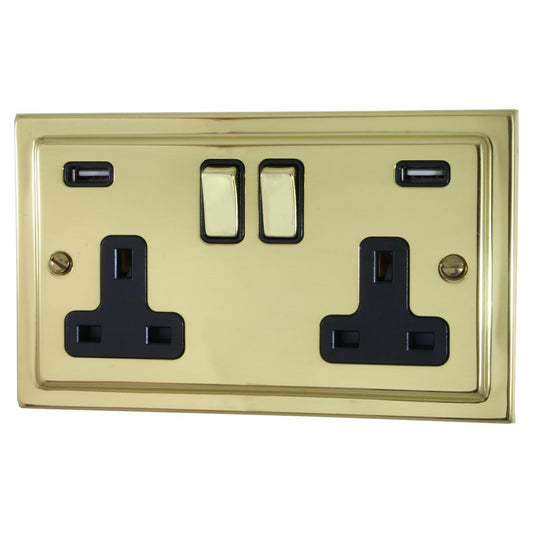 Trimline Polished Brass 2 Gang Socket C/W Usb Port