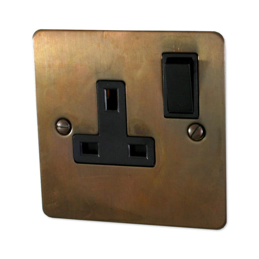 Flat Tarnished Copper 1 Gang Switched Socket