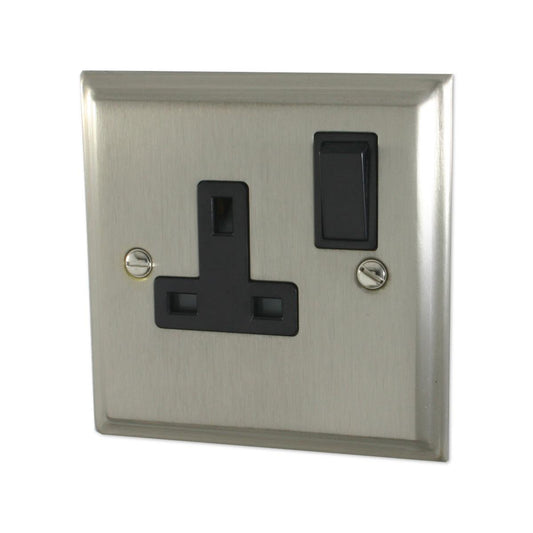 Deco Satin Nickel 1 Gang Switched Socket