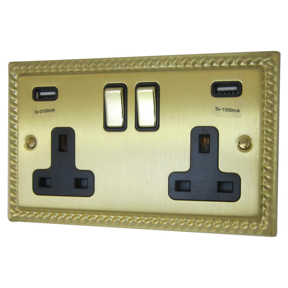 Monarch Satin Brass 2 Gang Socket C/W Usb Ports