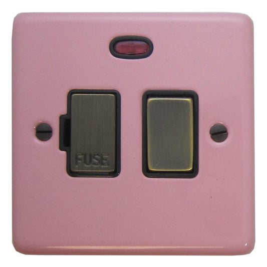 Contour Gloss Pink Switched Fused Spur with Neon (Antique Brass Switch)