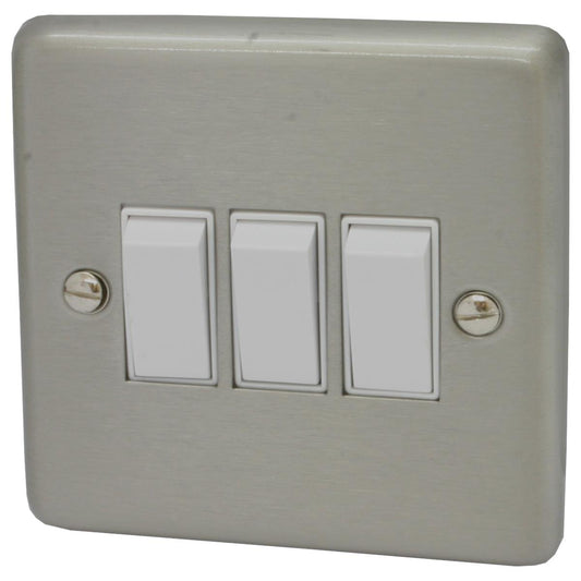 Contour Brushed Steel 3 Gang 2 Way Switch