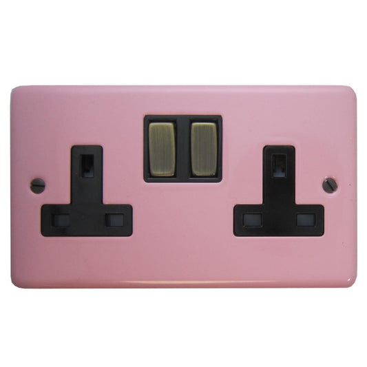 Contour Gloss Pink 2 Gang Socket (Antique Brass Switch)