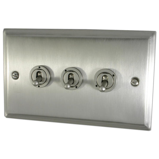 Deco Satin Nickel 3 Gang Grid Toggle Plate