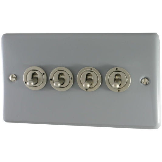 Contour Light Grey 4 Gang Grid Toggle Plate