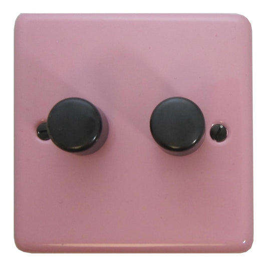 Contour Gloss Pink 2 Gang LED Dimmer (Black Nickel Caps)