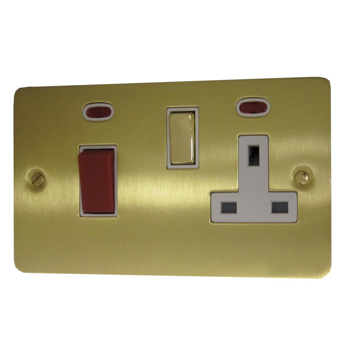 Flat Satin Brass 45 Amp Switch & 13 A Socket