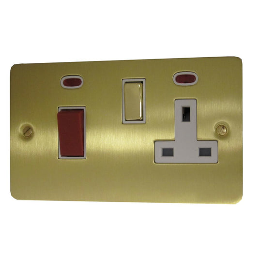 Flat Satin Brass 45 Amp Switch & 13 A Socket