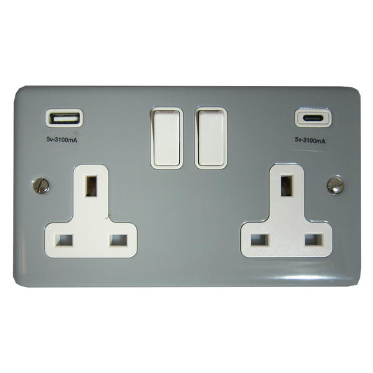 Contour Light Grey 2 Gang Socket C/W USBC Ports