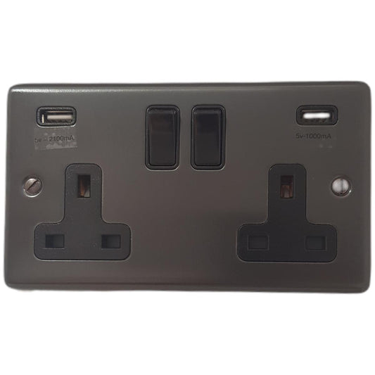 Contour  Black Bronze  2 Gang Socket with USB