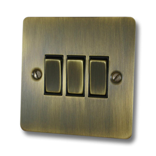 Flat Antique Brass 3 Gang Switch (Brass Switches)