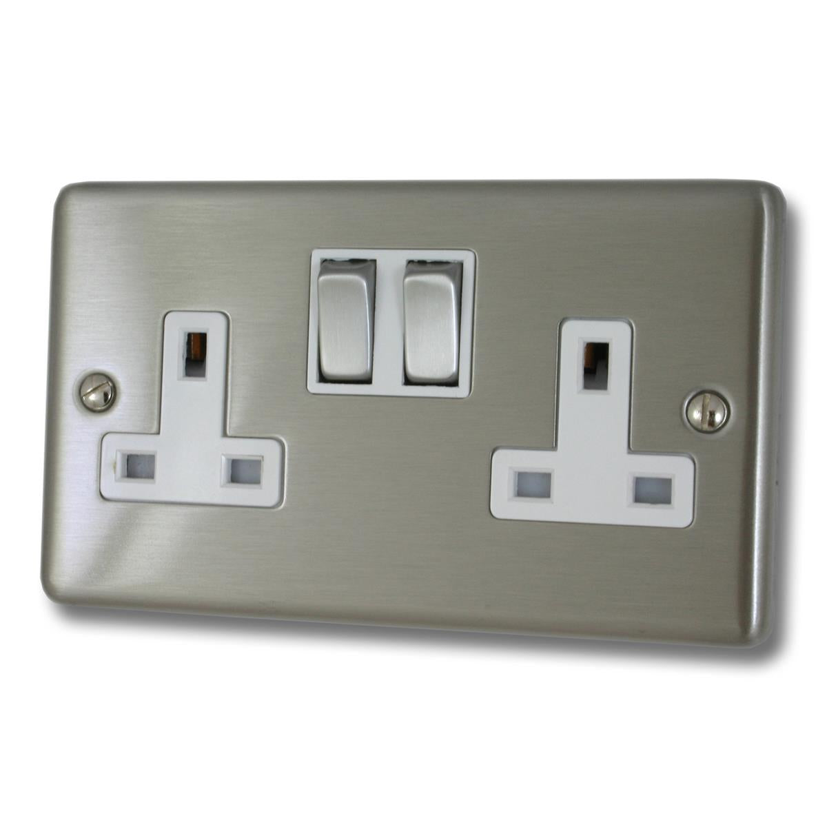 Contour  Brushed Steel  2 Gang Socket