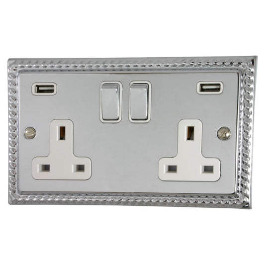 Monarch Polished Chrome 2 Gang Socket C/W Usb Ports