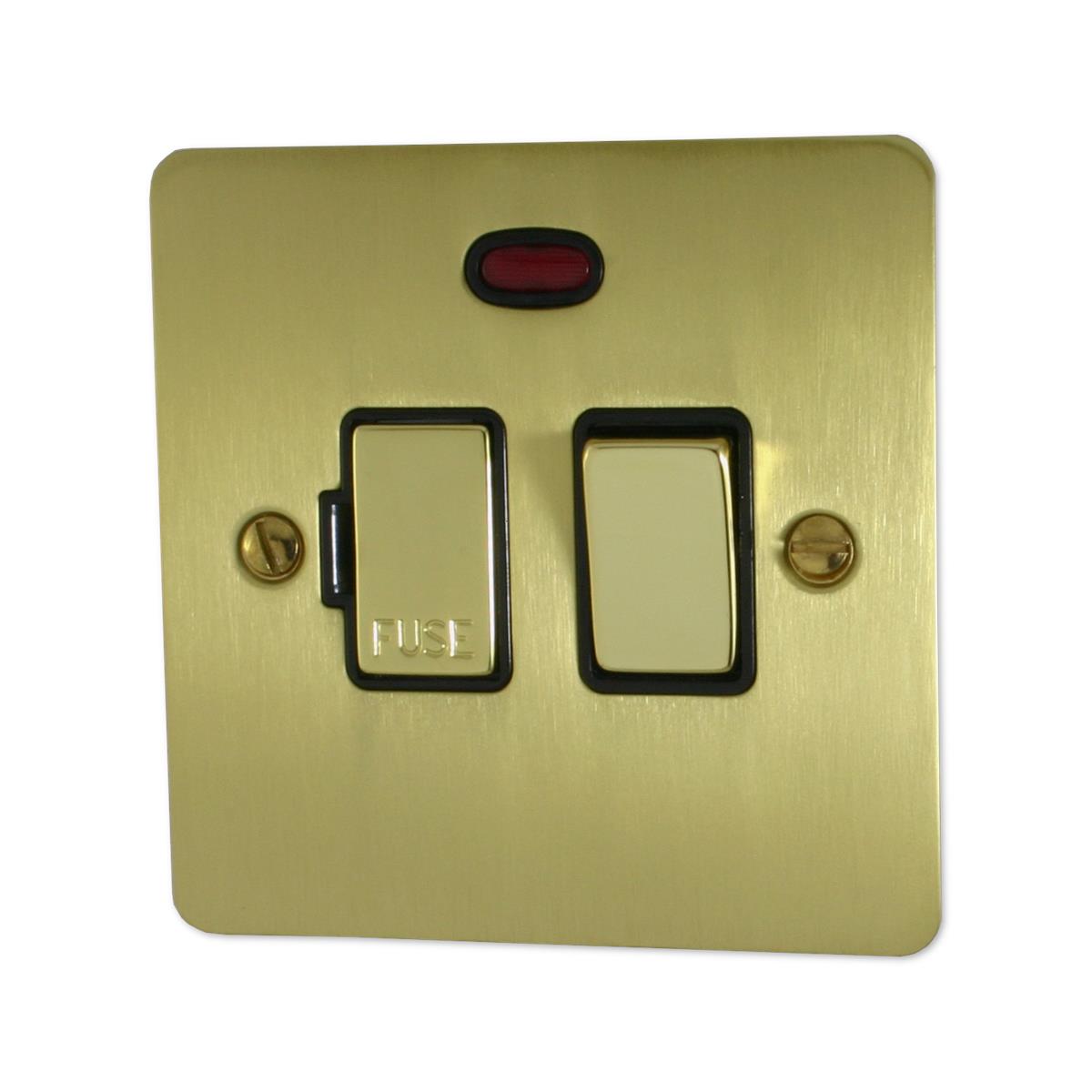 Flat Satin Brass Switch Fused Spur & Neon