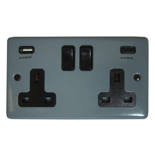 Contour  Dark Grey  2 Gang Socket with USBC