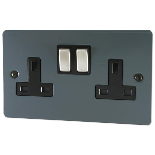 Flat  Dark Grey  2 Gang Socket